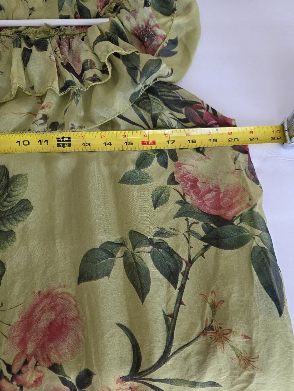 Tempo Paris Medium Chiffon Green Floral Tank Top Ruffle Lined Italy